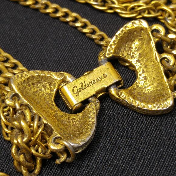 Vintage Goldette Three Strand Necklace, Long Chains & Pendant, 1960s - Picture 8 of 10